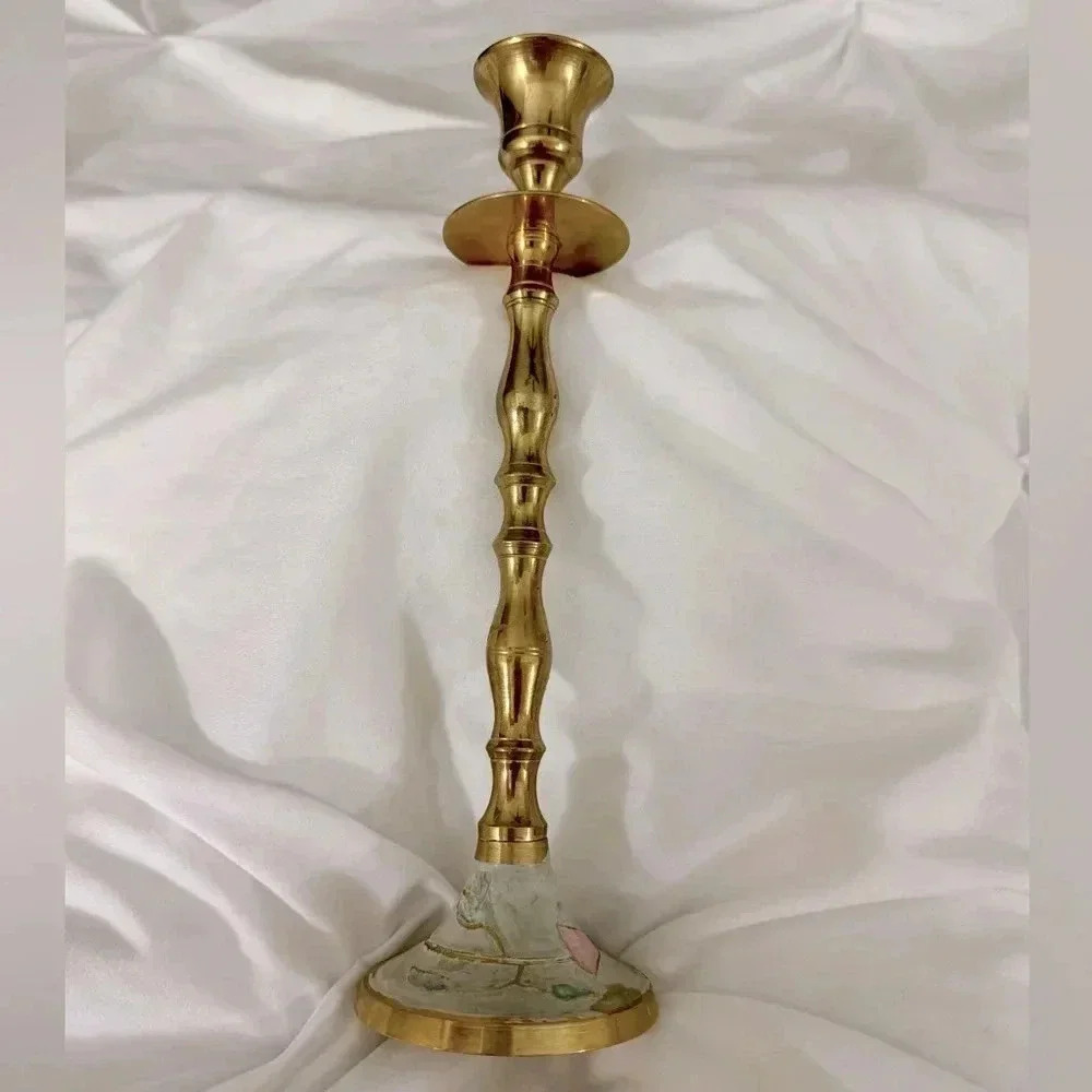 Vintage Brass Etched Taper Candlestick MCM 80’s 90’s Decor Cottagecore Granny